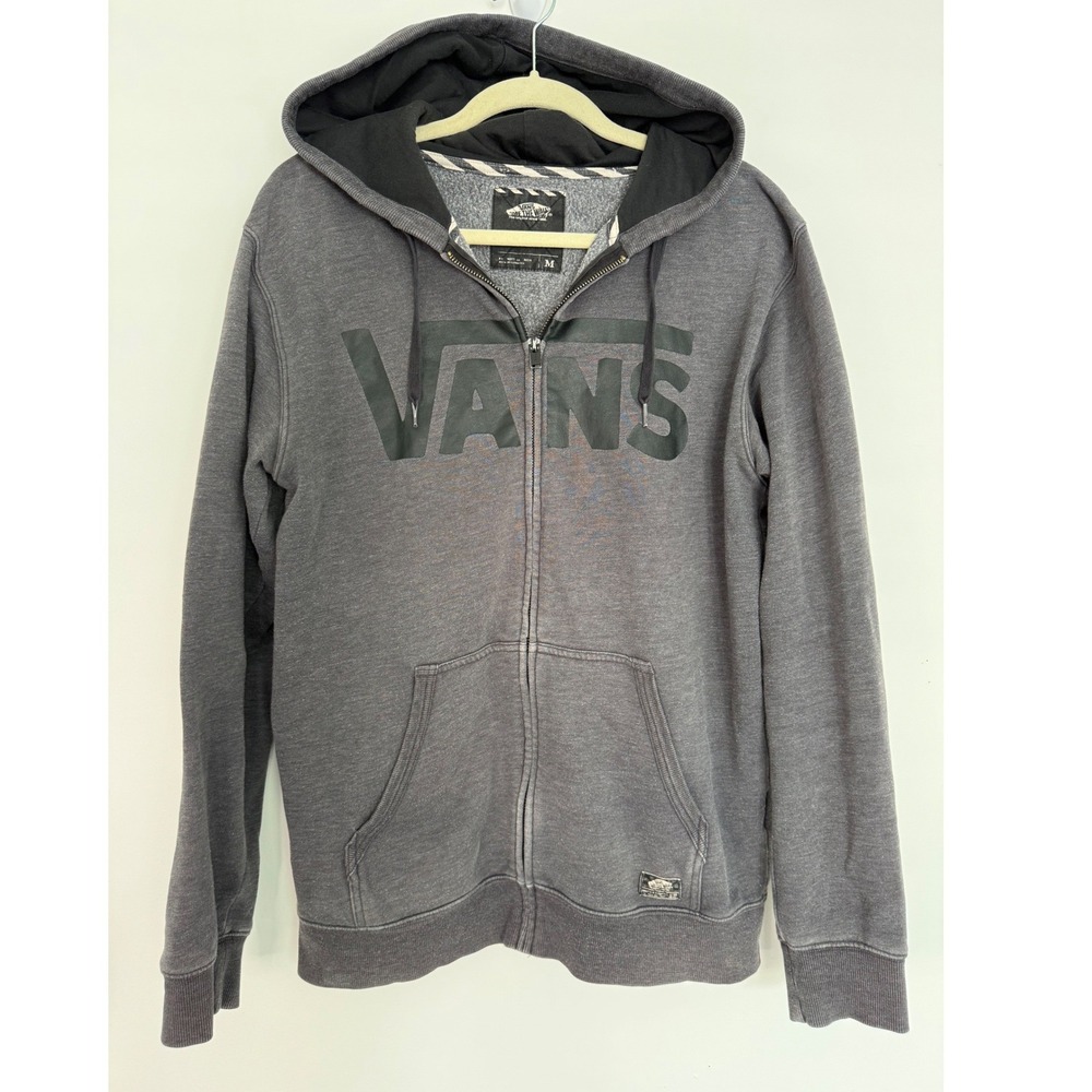 EUC VANS LOGO Jacket Mens M Gray Full Zip Hoodie Pockets OFF THE WALL Skater